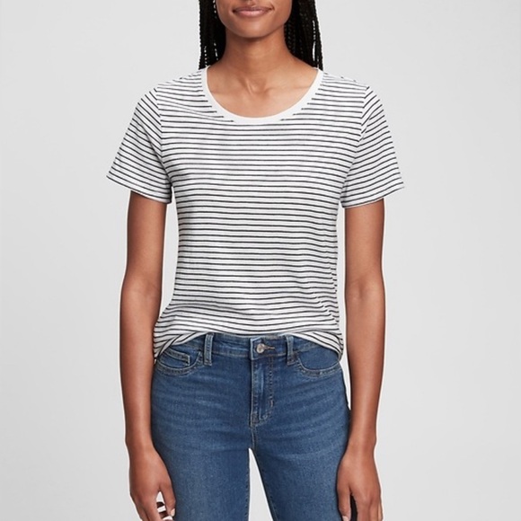 GAP | White & Black Stripe Cotton Blend Favorite Tee T-Shirt - Picture 2 of 7